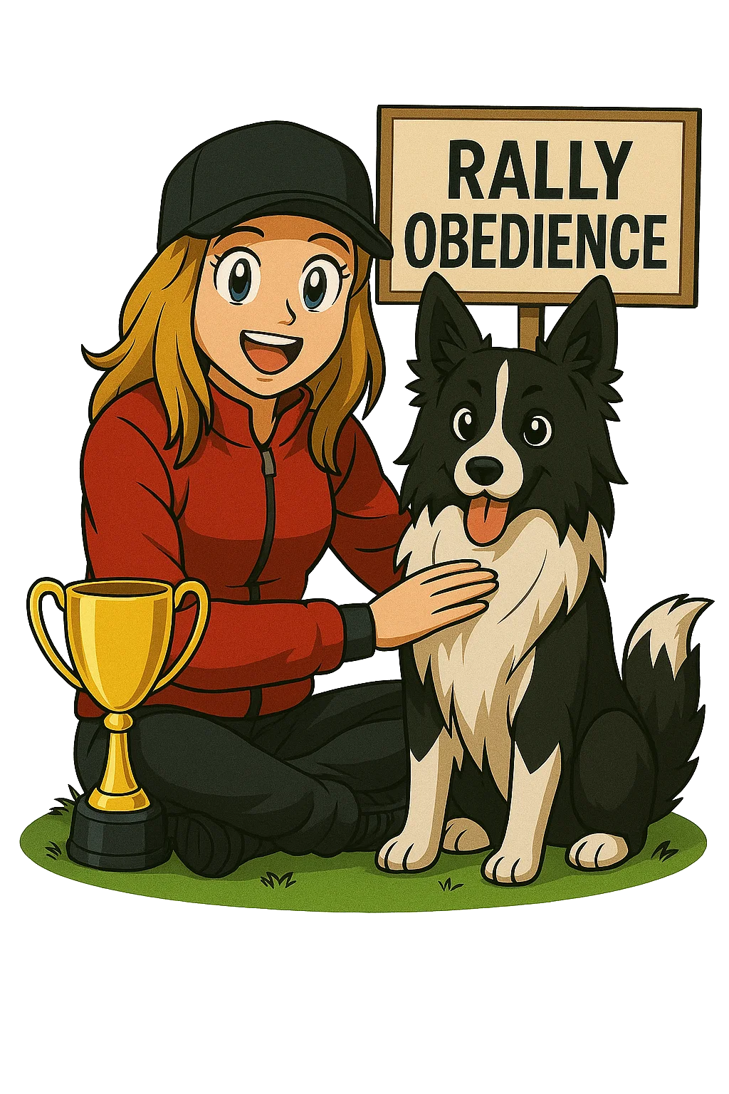 Entrenamiento de Rally Obedience con perro y guía trabajando en circuito